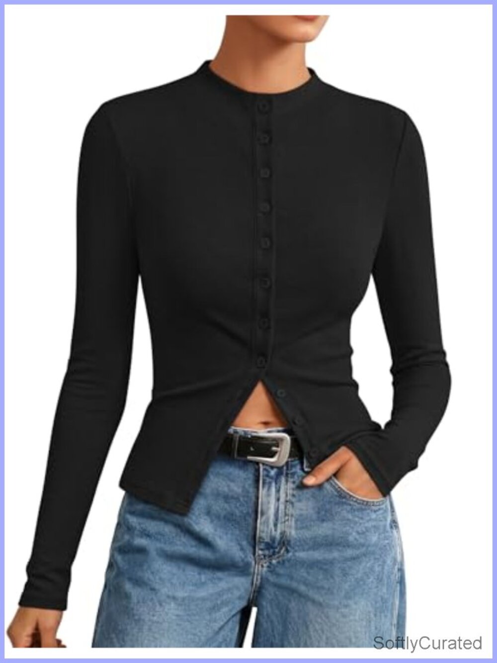 Mock Neck Button Front Lightweight Cardigan Sweater
